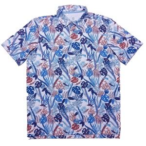 SCALES Performance‎ Polo Shirt Blue Floral Coral Fishing Medium M